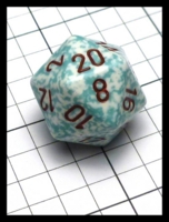 Dice : Dice - 20D - Chessex Aqua and White Speckle with Red Numerals - POD Aug 2015